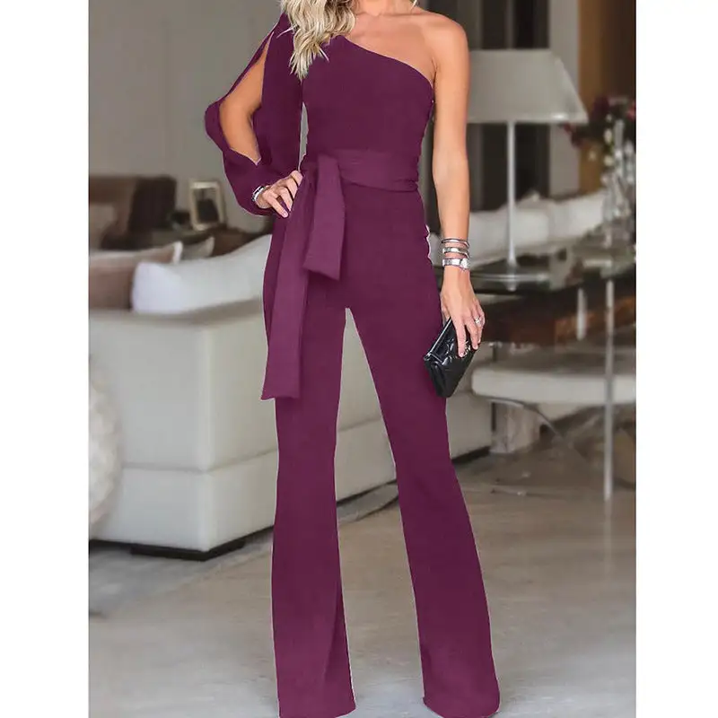 Sleek Texture One-Shoulder Ribbed Seamless Jumpsuit