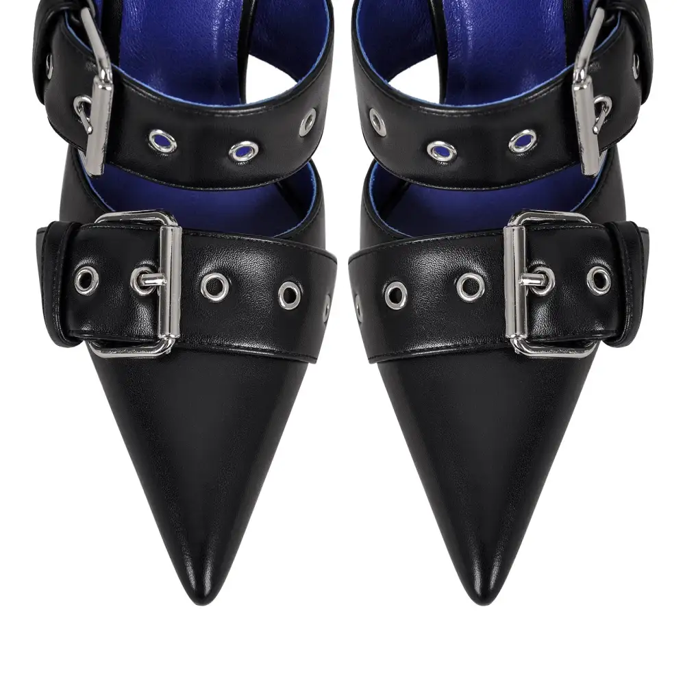 Polished Pointed Toe Stiletto Buckle Strap Pumps