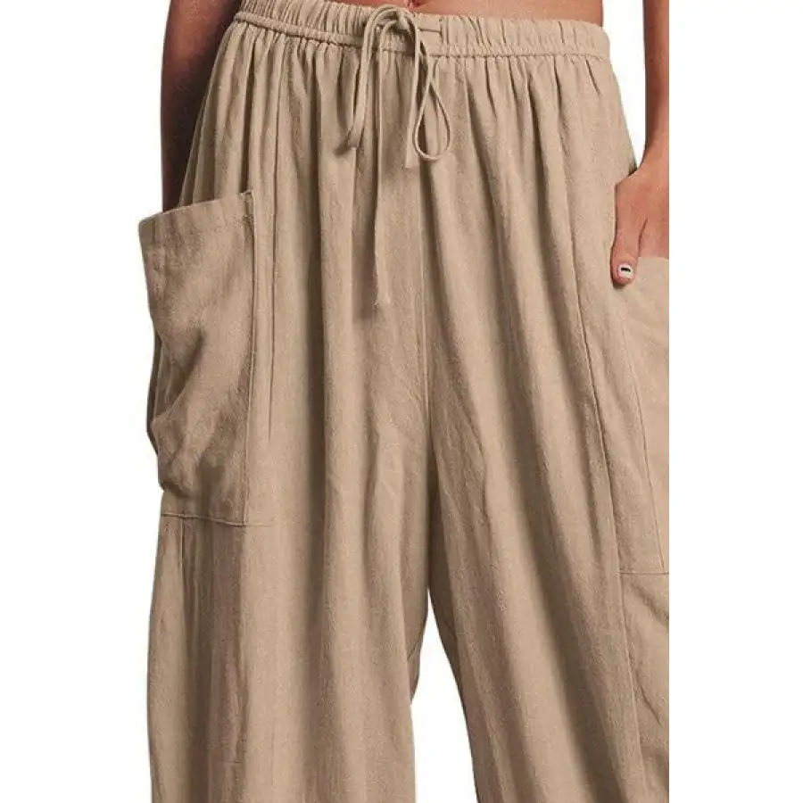 Full Size Pocketed Drawstring Wide Leg Pants