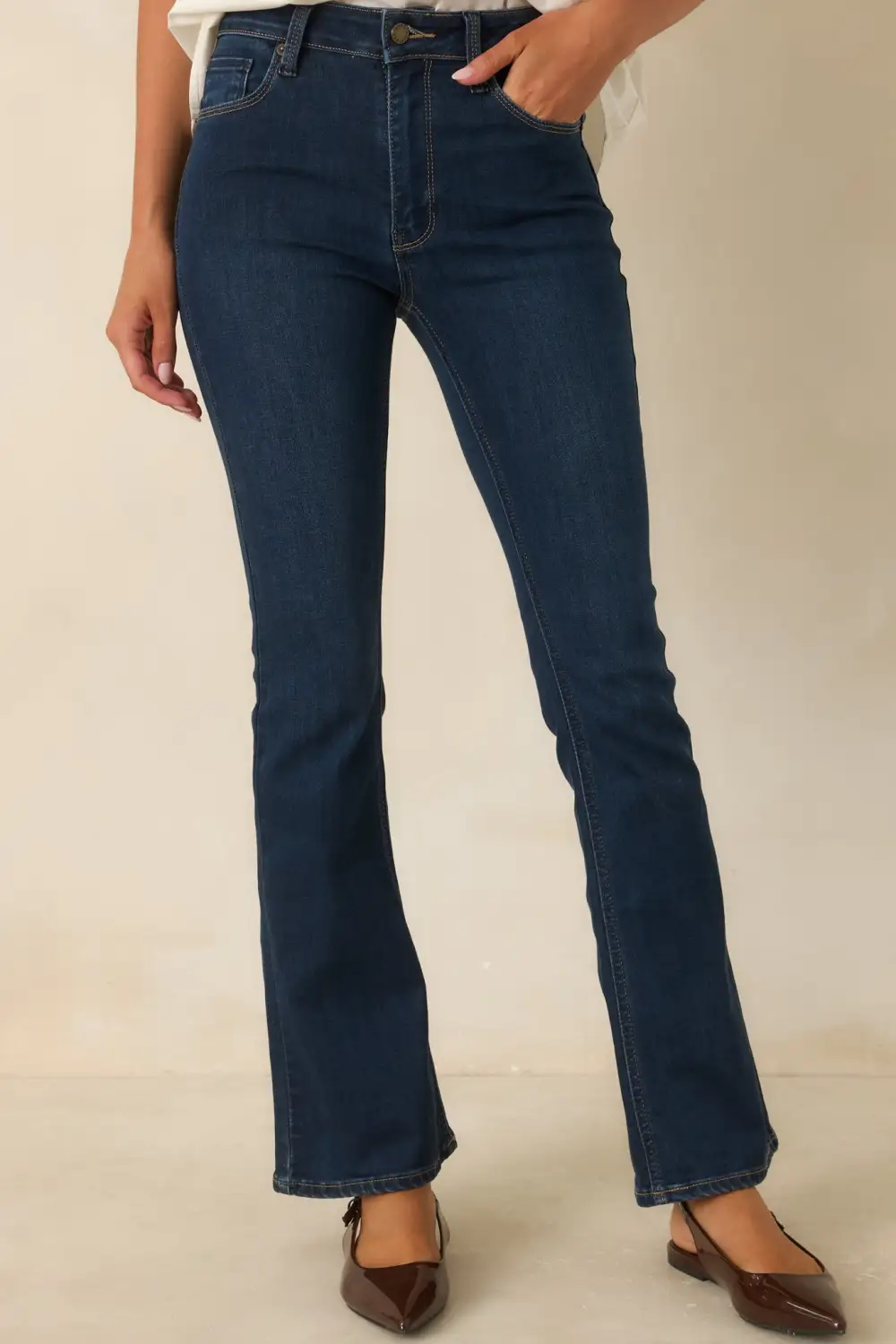 Dark Wash Cotton Slight Flare Jeans