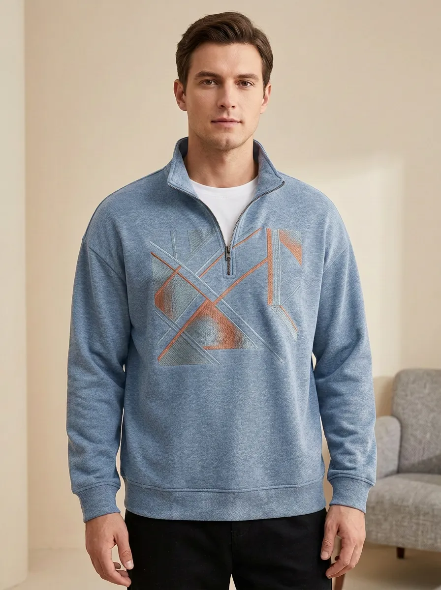 Casual Finish Half-Zip Geometric Abstract Men's Half-Zip Sweatshirt