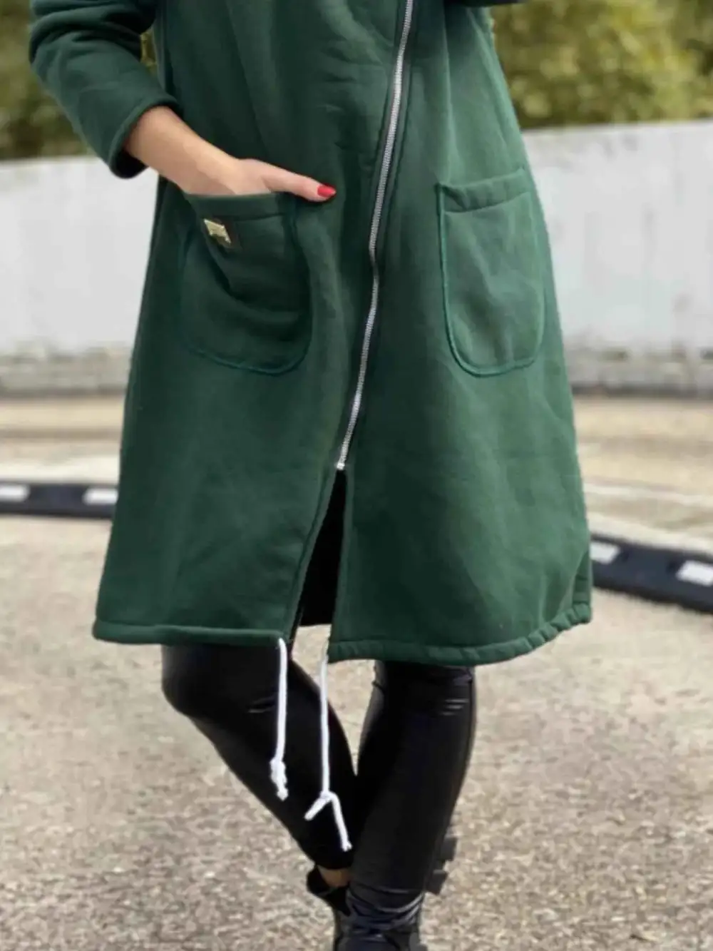 Plus Size Asymmetrical Zip-Up Hooded Fleece Outerwear