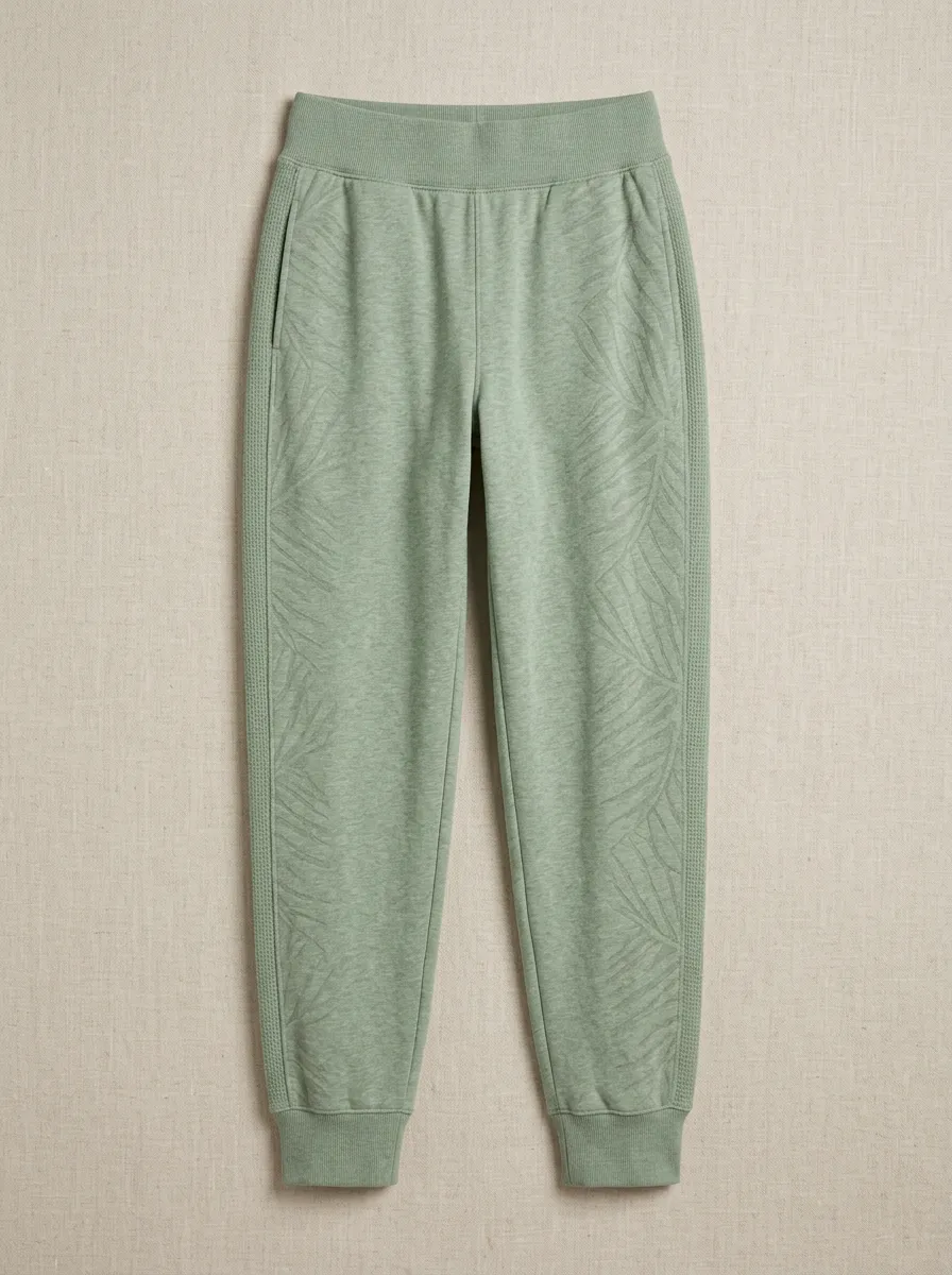 Women's Athletic Sage Green Tropical Leaf Printed Joggers
