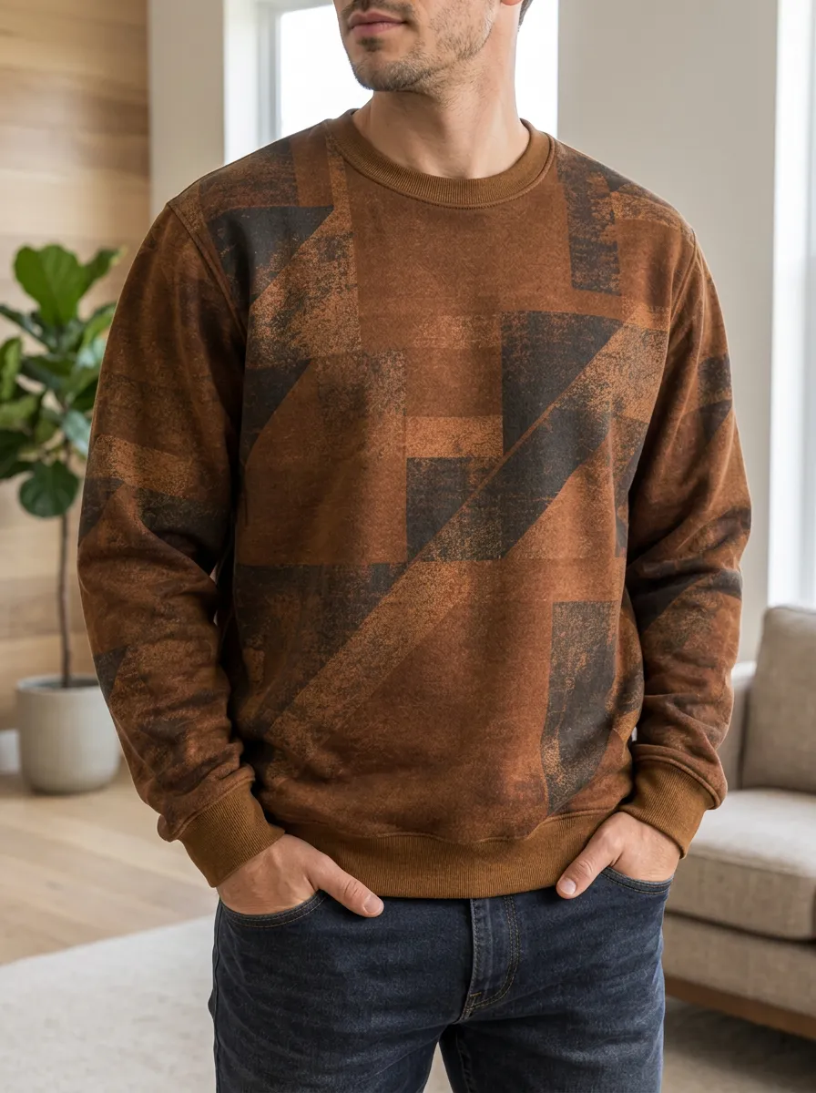 Men's Geometric Textured Fleece Sweatshirt