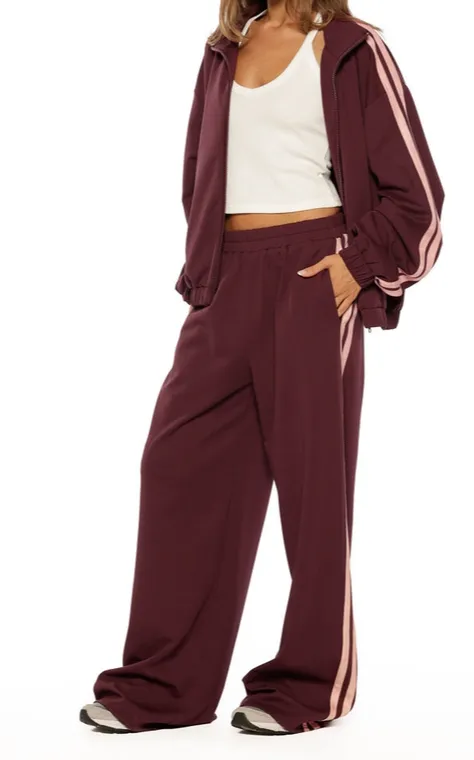 Burgundy Pink Stripe Track Pants