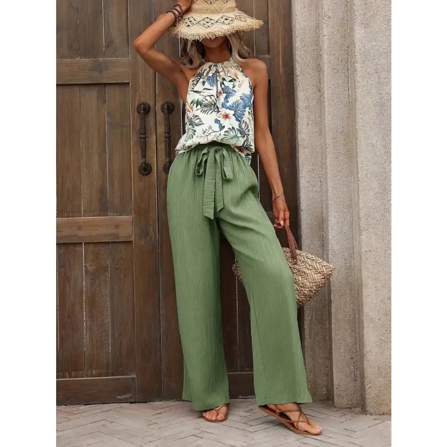 Printed Tank Top and Wide Leg Pants Set