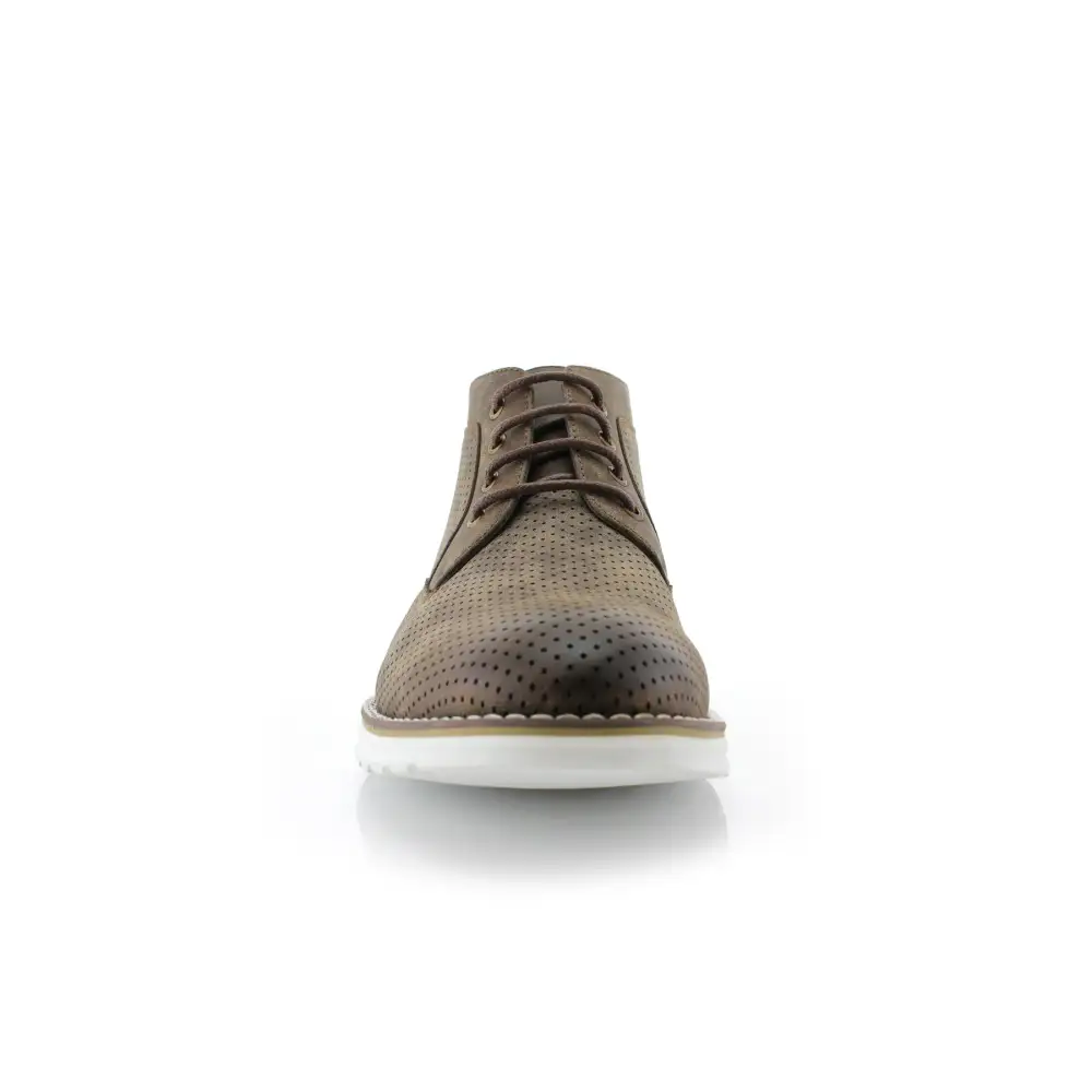 Faux-Leather Burnished Perforated Ankle Boots