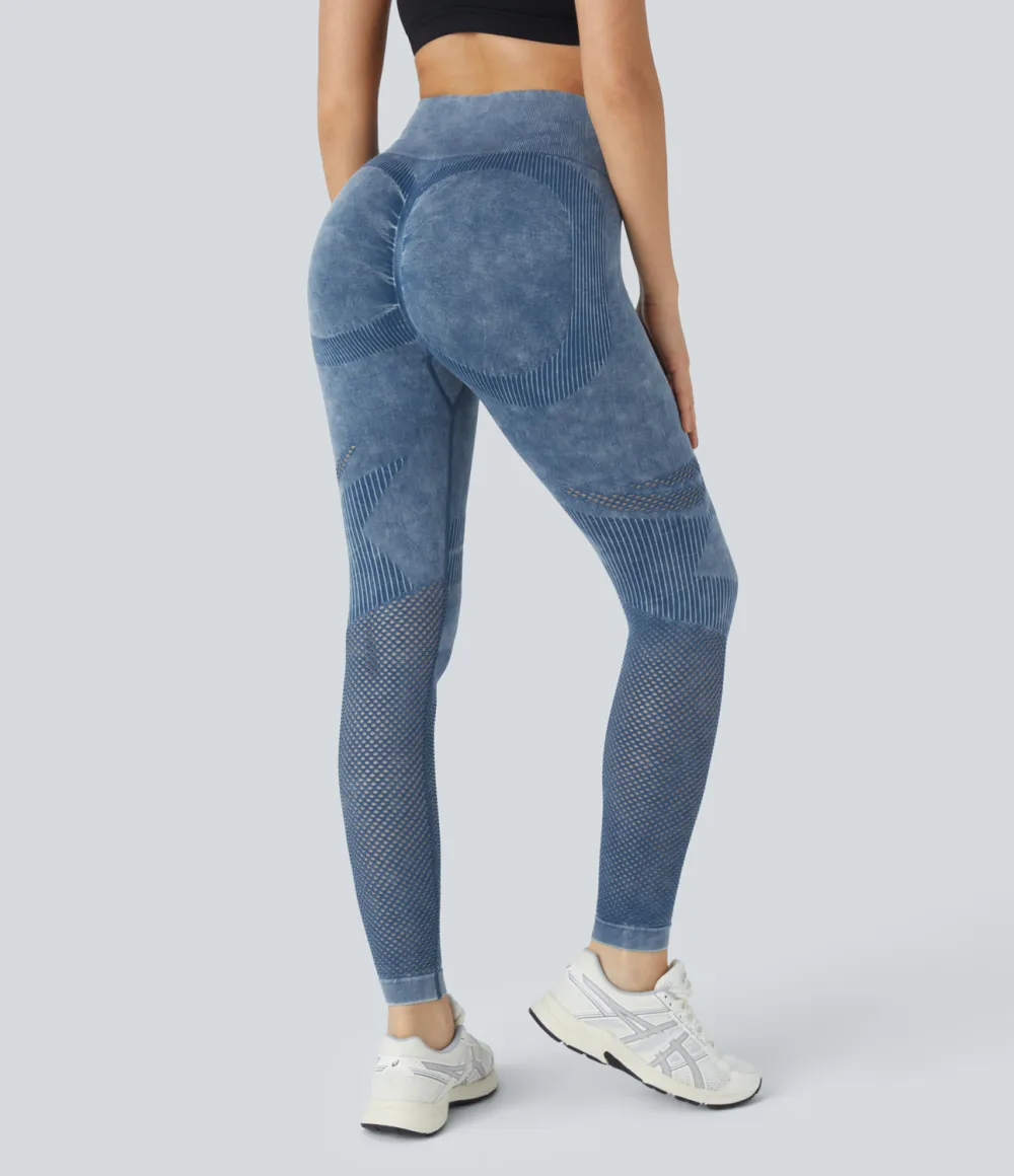 Seamless Flow High Waisted Cut Out Washed Yoga 7/8 Leggings