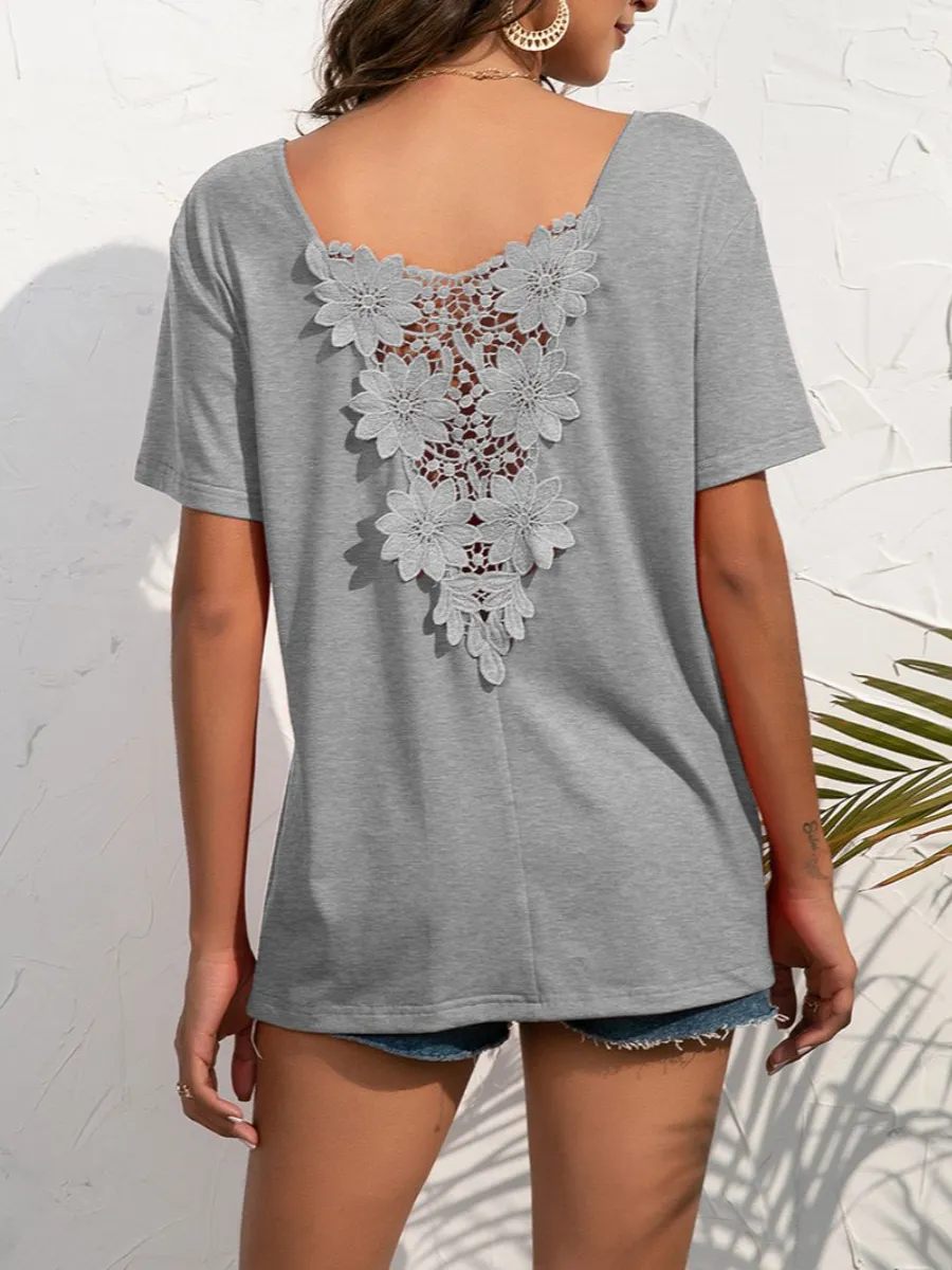 Lace Trim Short Sleeve Top