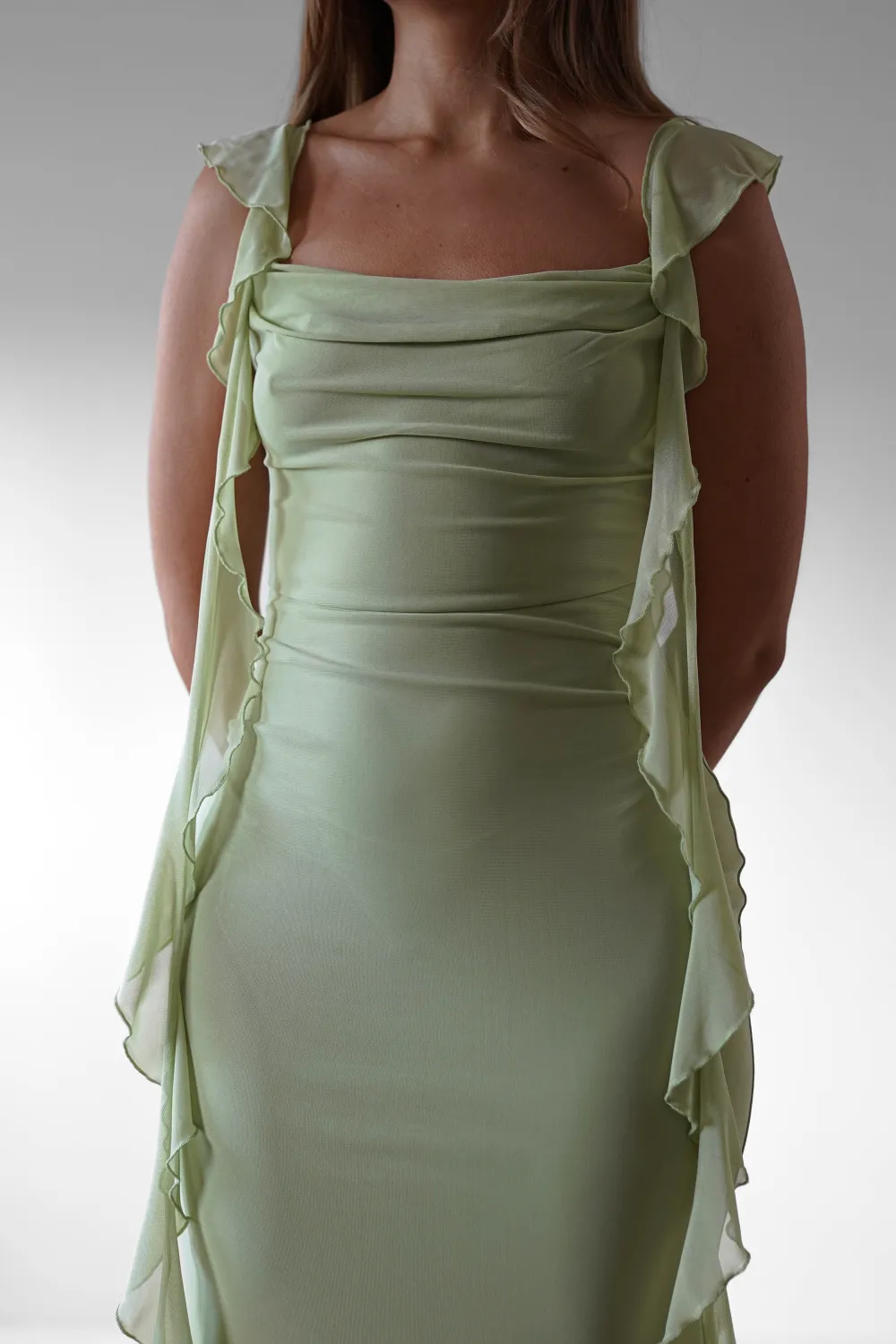  Ruffle Maxi Evening Dress