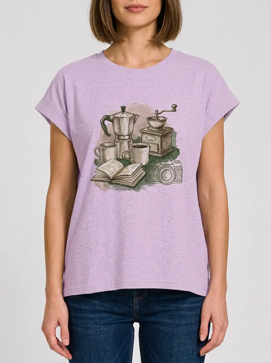 Women's Coffee Book Camera Graphic T-Shirt