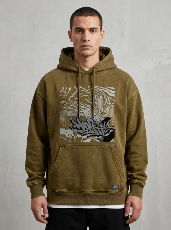 Pixel Graffiti-Inspired Men's Graphic Hoodie