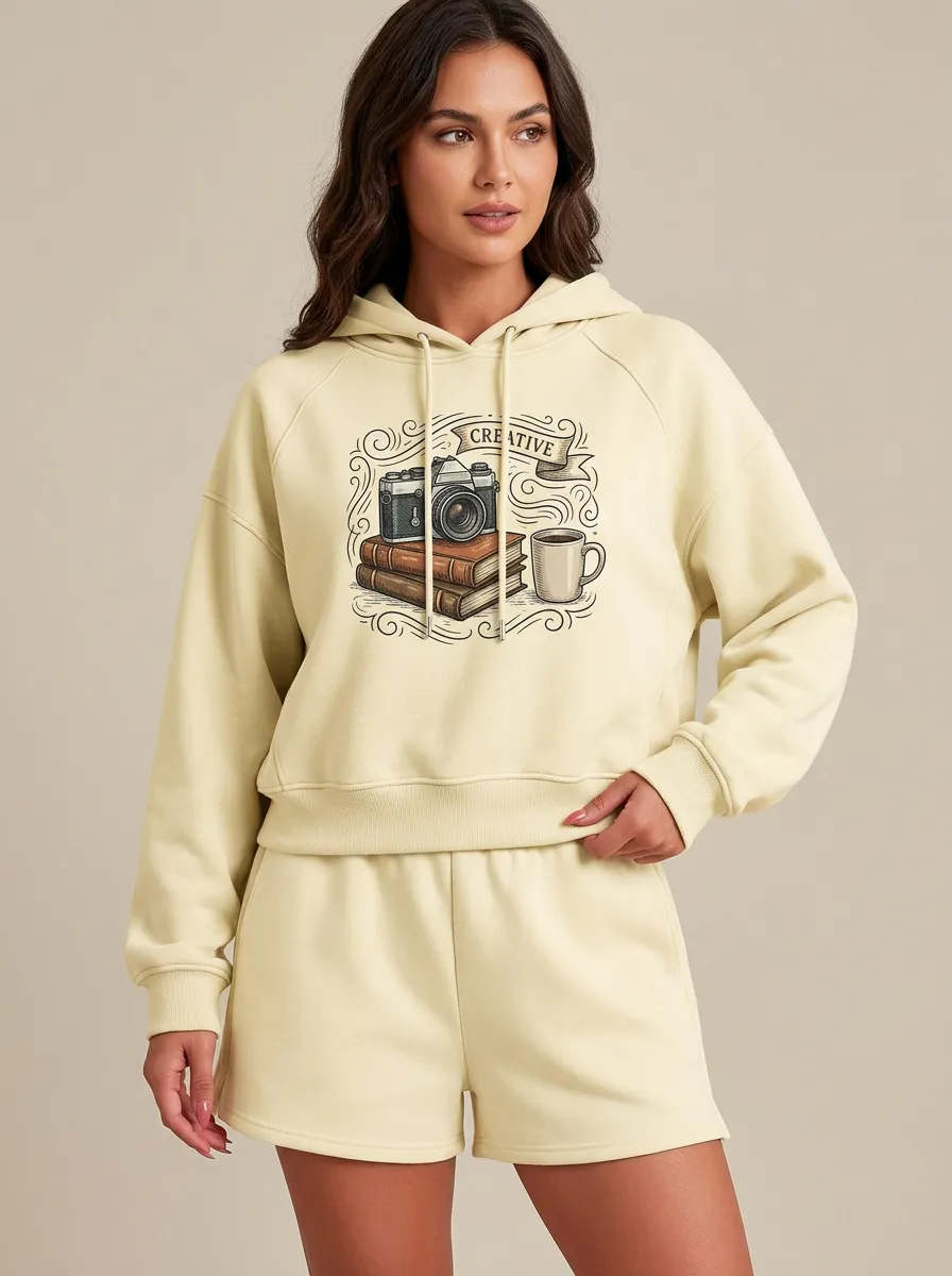 Women's Creative Photographer Books Coffee Printed Hoodie