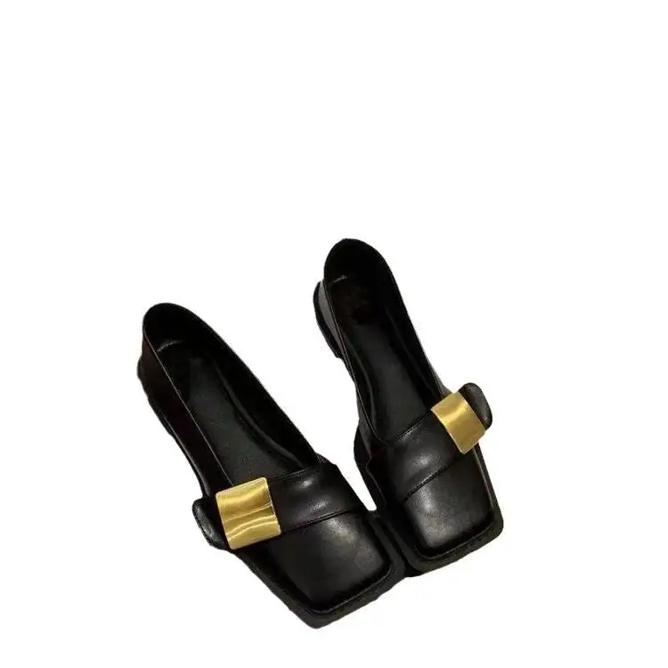 Square Toe Buckle Strap Slip On Loafers