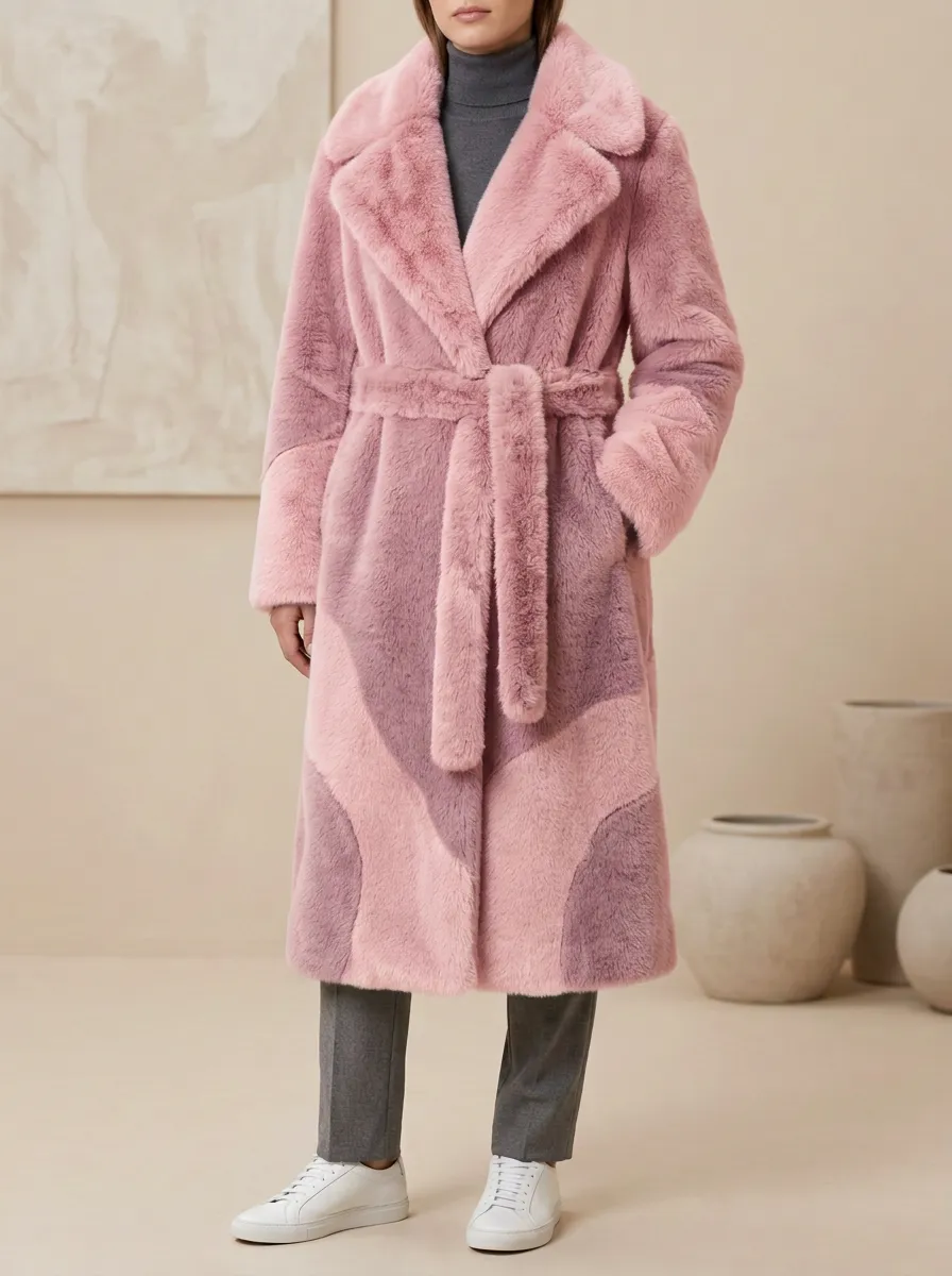 Colorblock Faux Fur Coat