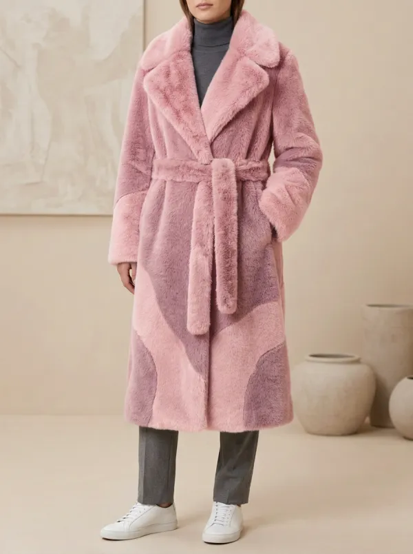 Colorblock Faux Fur Coat