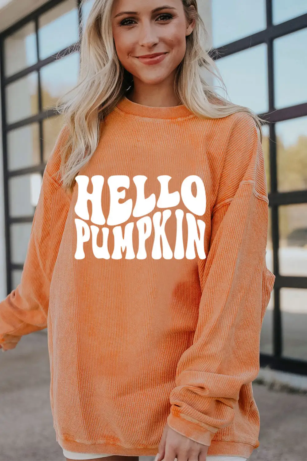 HELLO PUMPKIN Letter Graphic Corded Sweatshirt