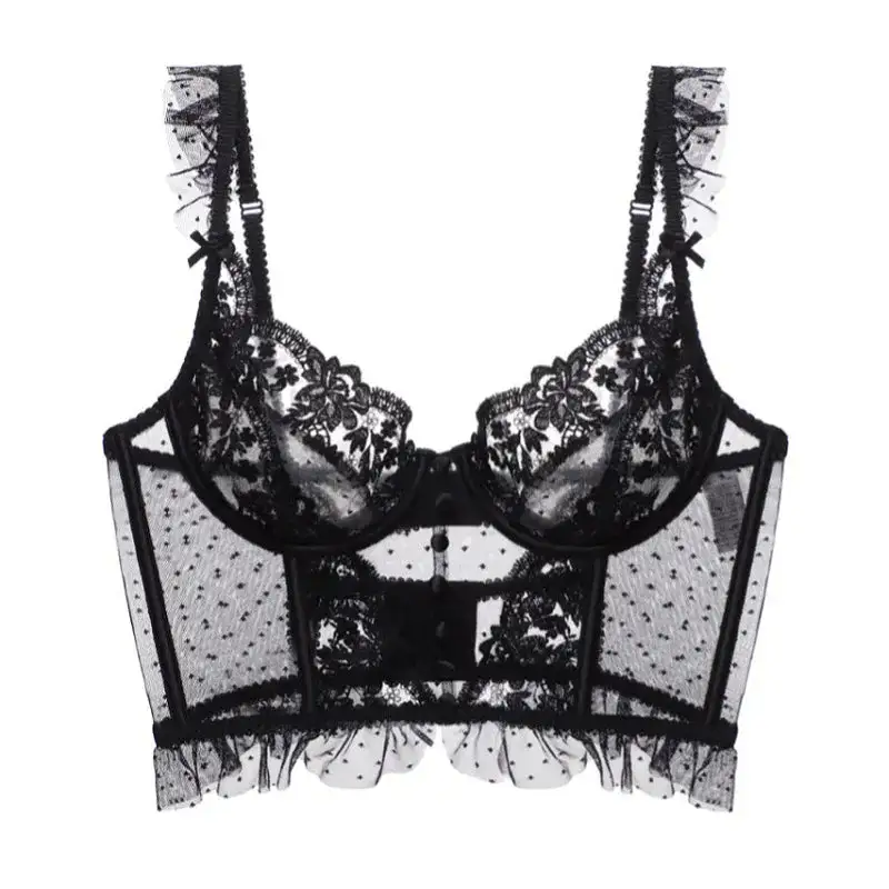 Lace-Trim Adjustable-Strap Cropped Underwire Corset-Inspired Tank Top