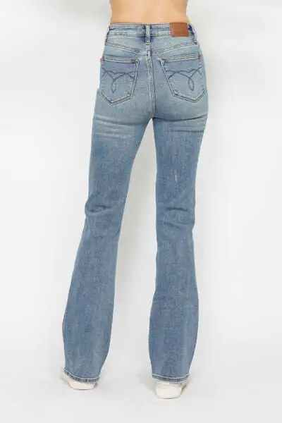 Casual Flare Leg Embroidered Denim Jeans