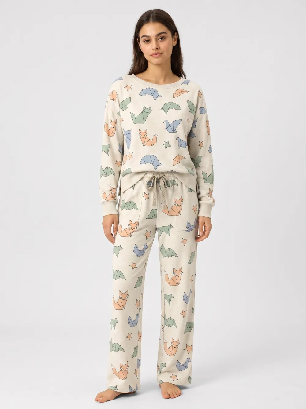 Women's Origami Fox Star Pattern Printed Lounge Set