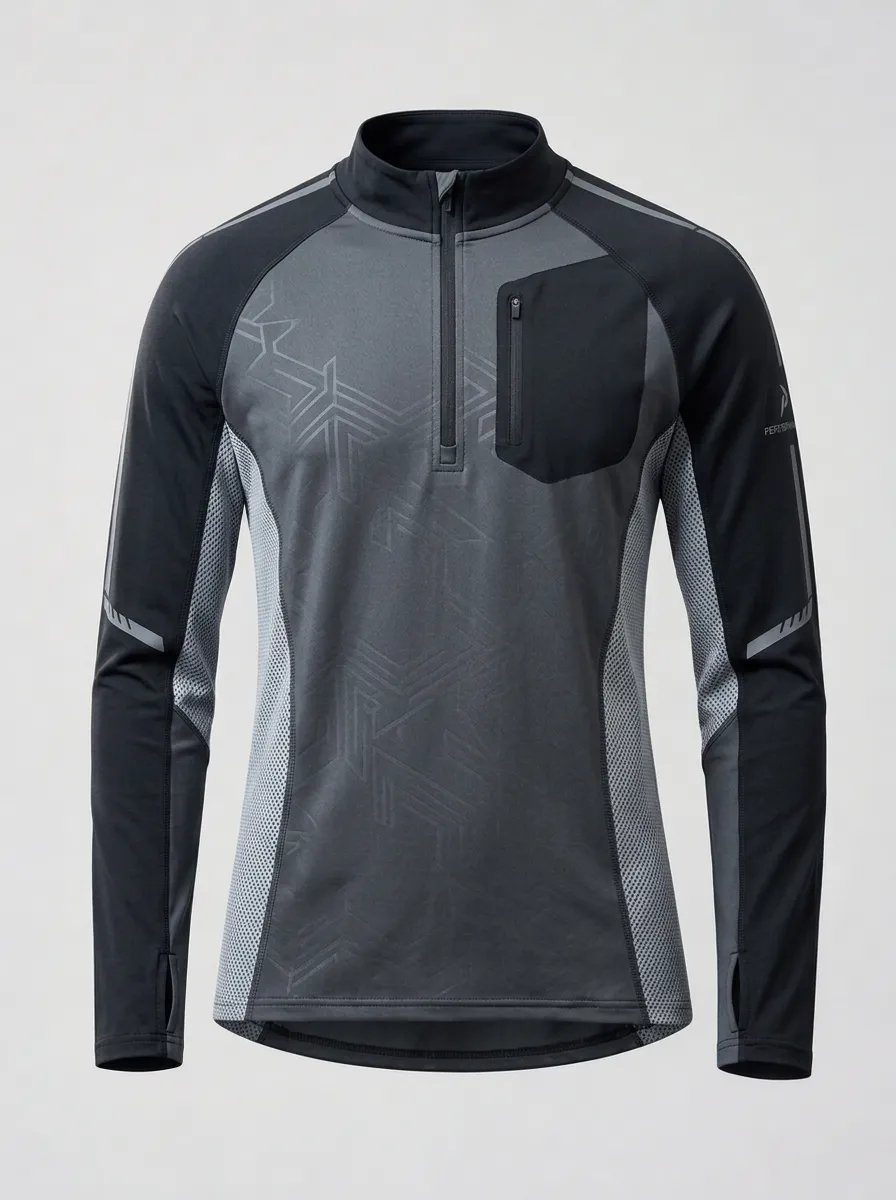 Men's Sports Geometric Pattern Printed Quarter Zip Long Sleeve Shirt
