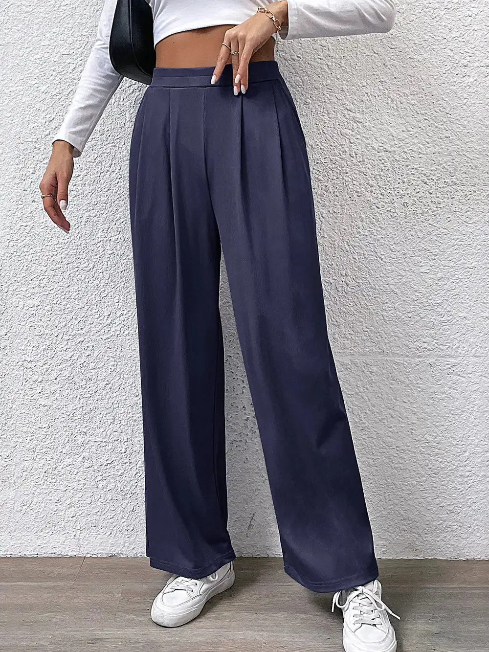High Waist Straight Leg Pocketed Versatile Pants