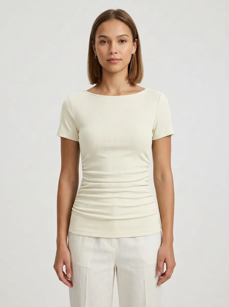 Side-Ruched Ruched Ribbed Fitted Top