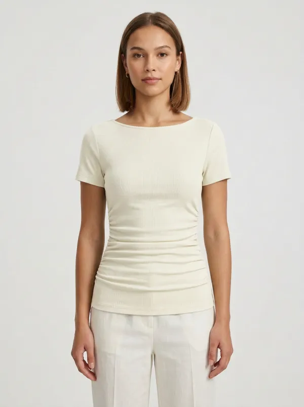 Side-Ruched Ruched Ribbed Fitted Top