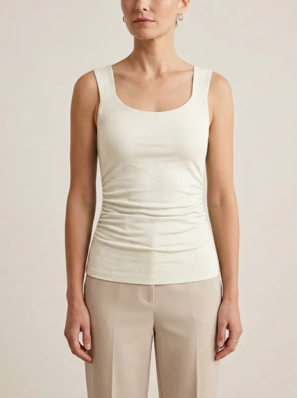 Ruched Botanical Leaf-Pattern Tank Top