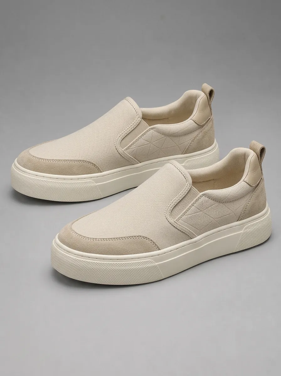 Men's Geometric Pattern Suede Canvas Skate Shoes