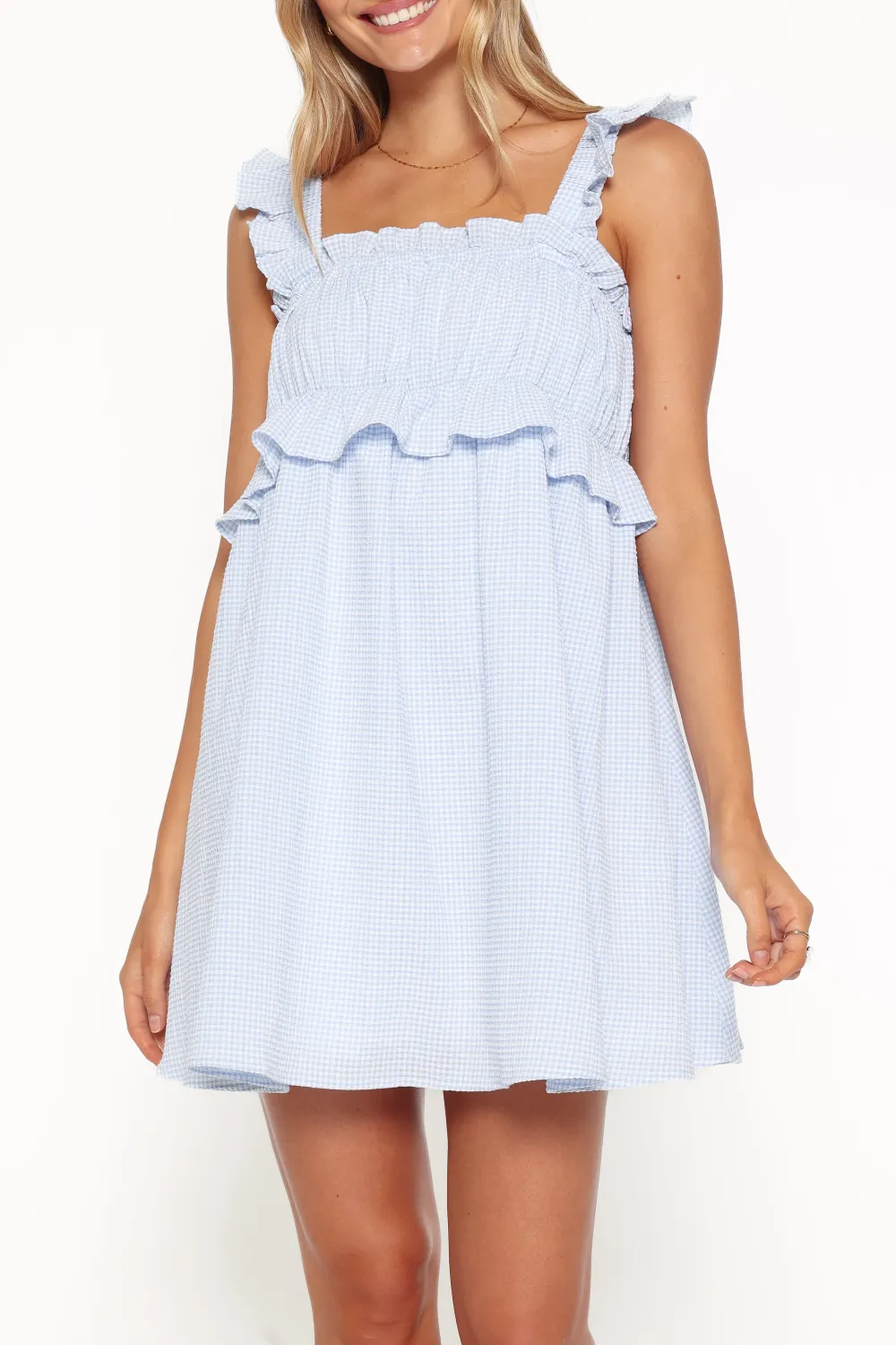 Shirred Square Neck Mini Dress
