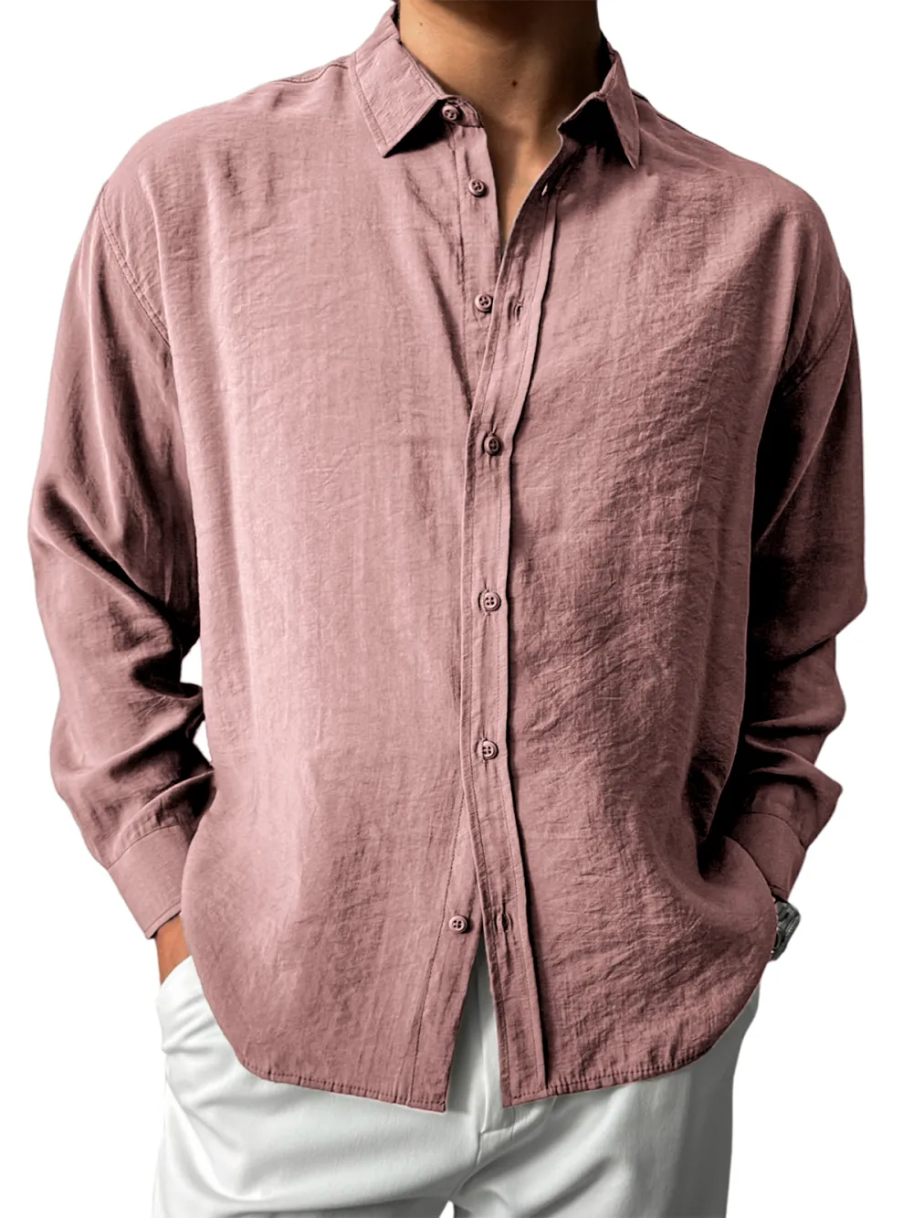 Easy Fit Long Sleeve Button Front Shirt