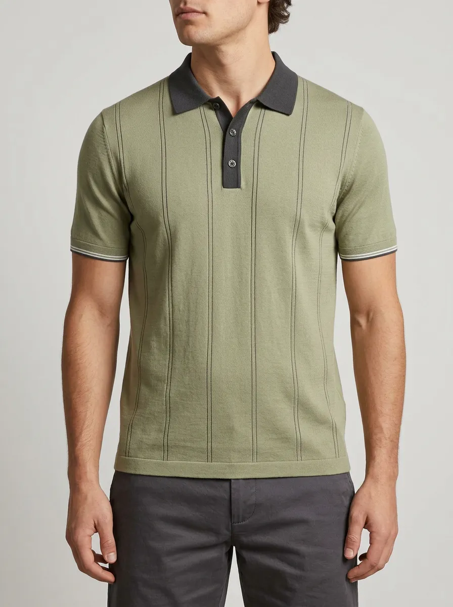 Men's Classic Weekend Vertical Stripe Knit Polo Shirt