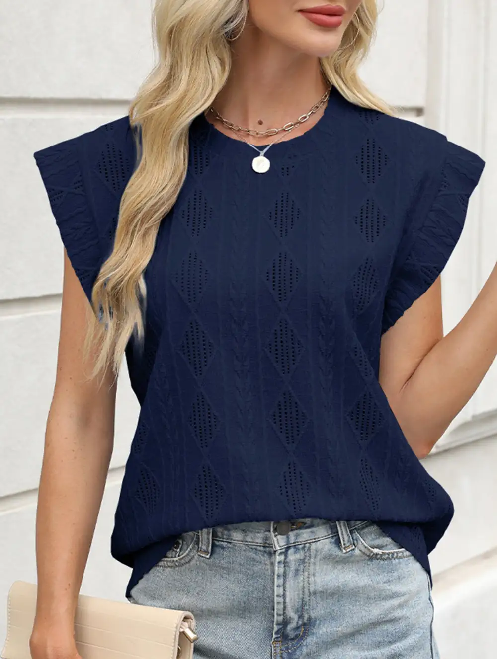 Jacquard Crew Neck Loose Tee