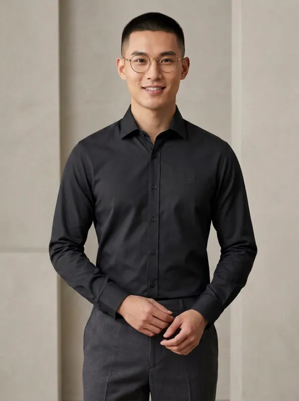 Men's Non-Iron Cotton Leaf Embroidery Printed Shirt