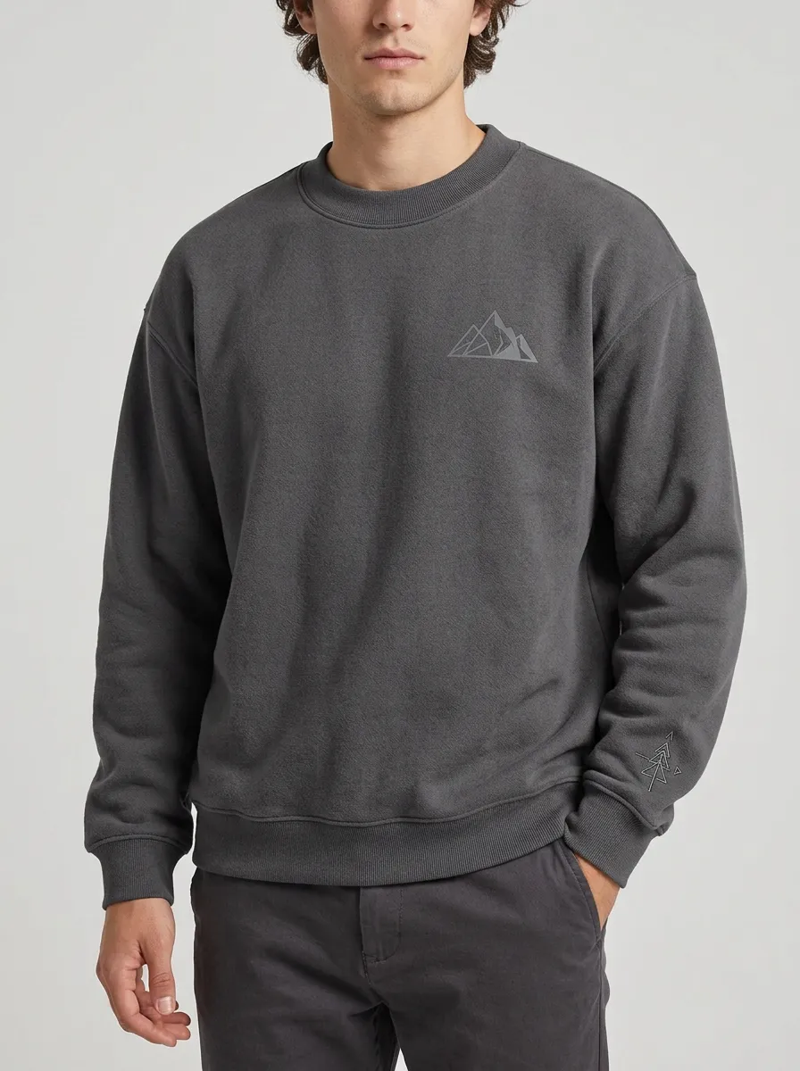 Men's Charcoal Outdoor Geometric Mountain Fleece Sweatshirt