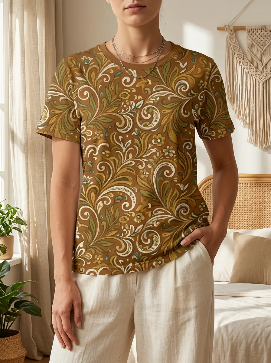 Women's Vintage Floral Paisley Printed T-shirt