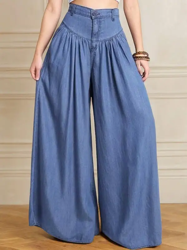 Minimal Relaxed Fit Wide Leg Button Detail Zip Detail Jeans
