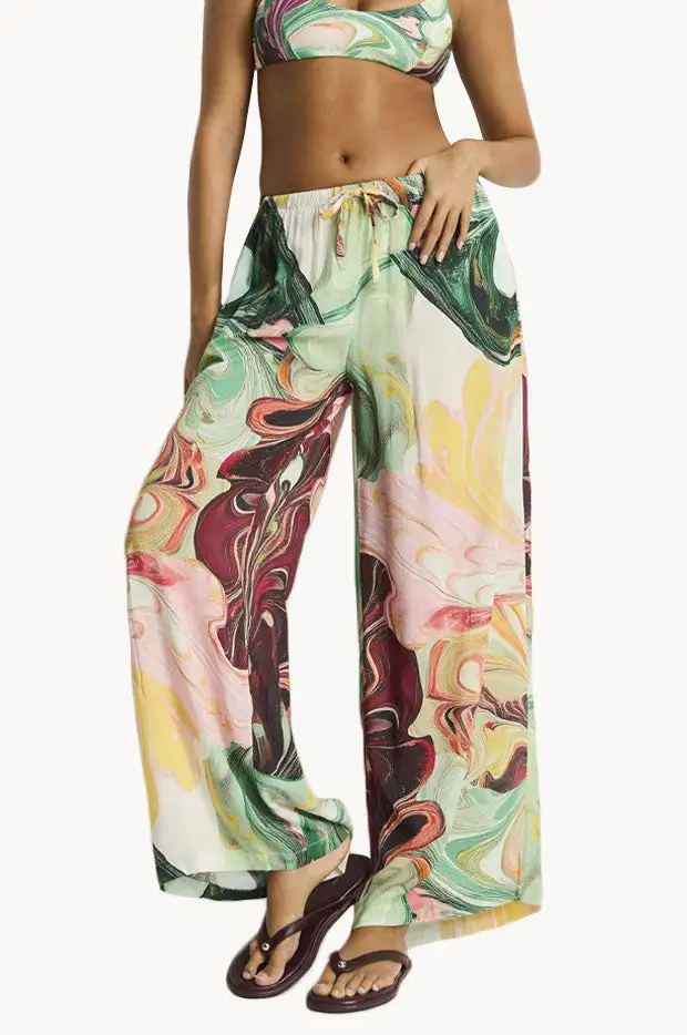 Drawcord Viscose Wide Leg Pants