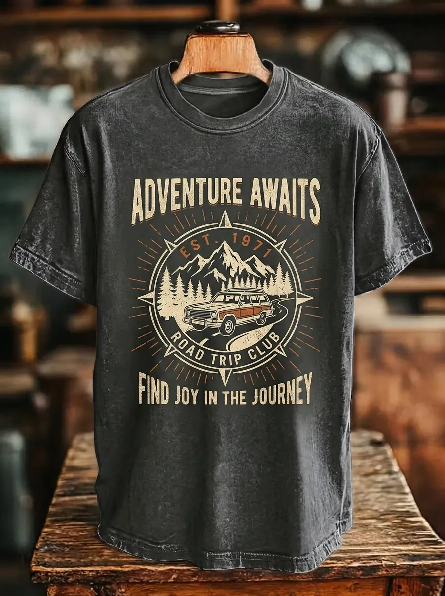 Unisex Adventure Road Trip Mountain Car Printed T-shirt