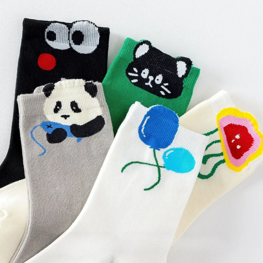Whimsical Cartoon Cotton Crew Socks