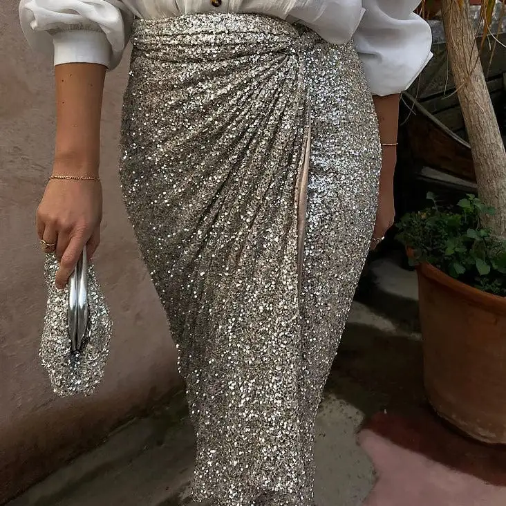 Sequin Maxi Wrap Skirt