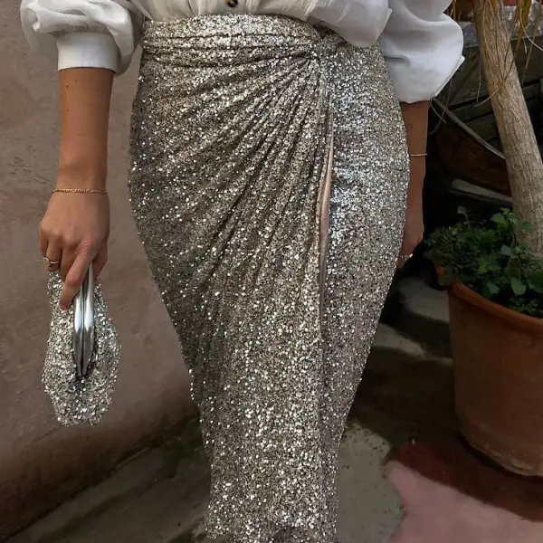 Sequin Maxi Wrap Skirt