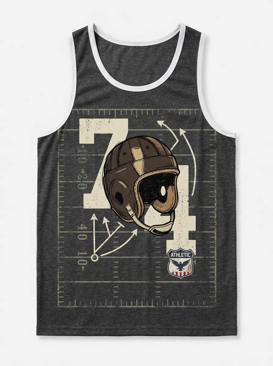 Men's American Football Lover Vintage Helmet Printed Tank Top