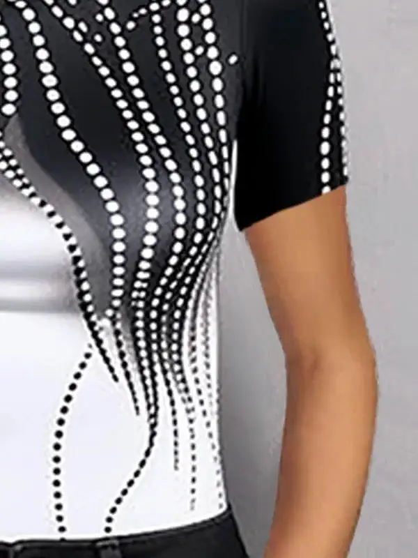 Short Sleeve Slim Fit Contrast Print High Neck T-Shirt