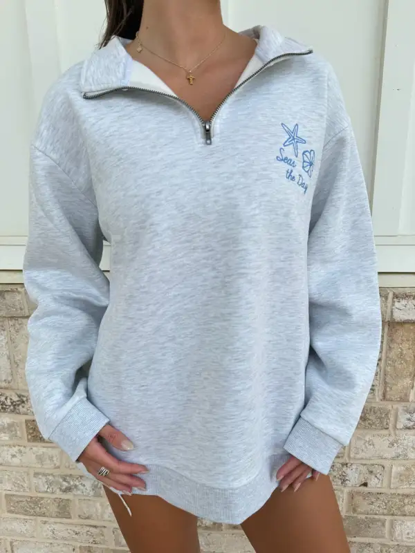 Coastal Embroidered Quarter Zip Sweatshirt