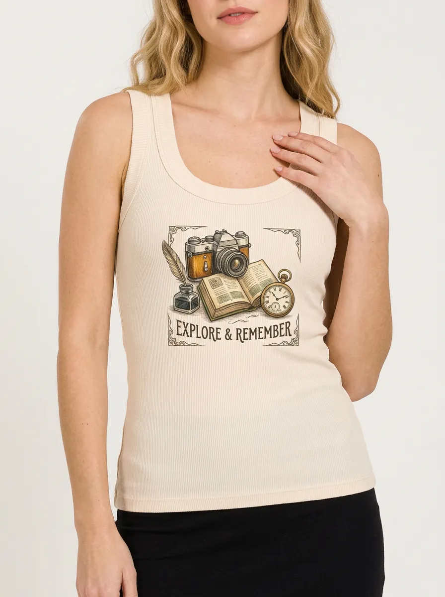 Women's Travel Lover Vintage Camera Book Printed Tank Top