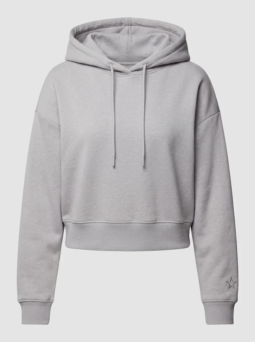 Women's Minimalist Star Embroidered Solid Grey Cropped Hoodie