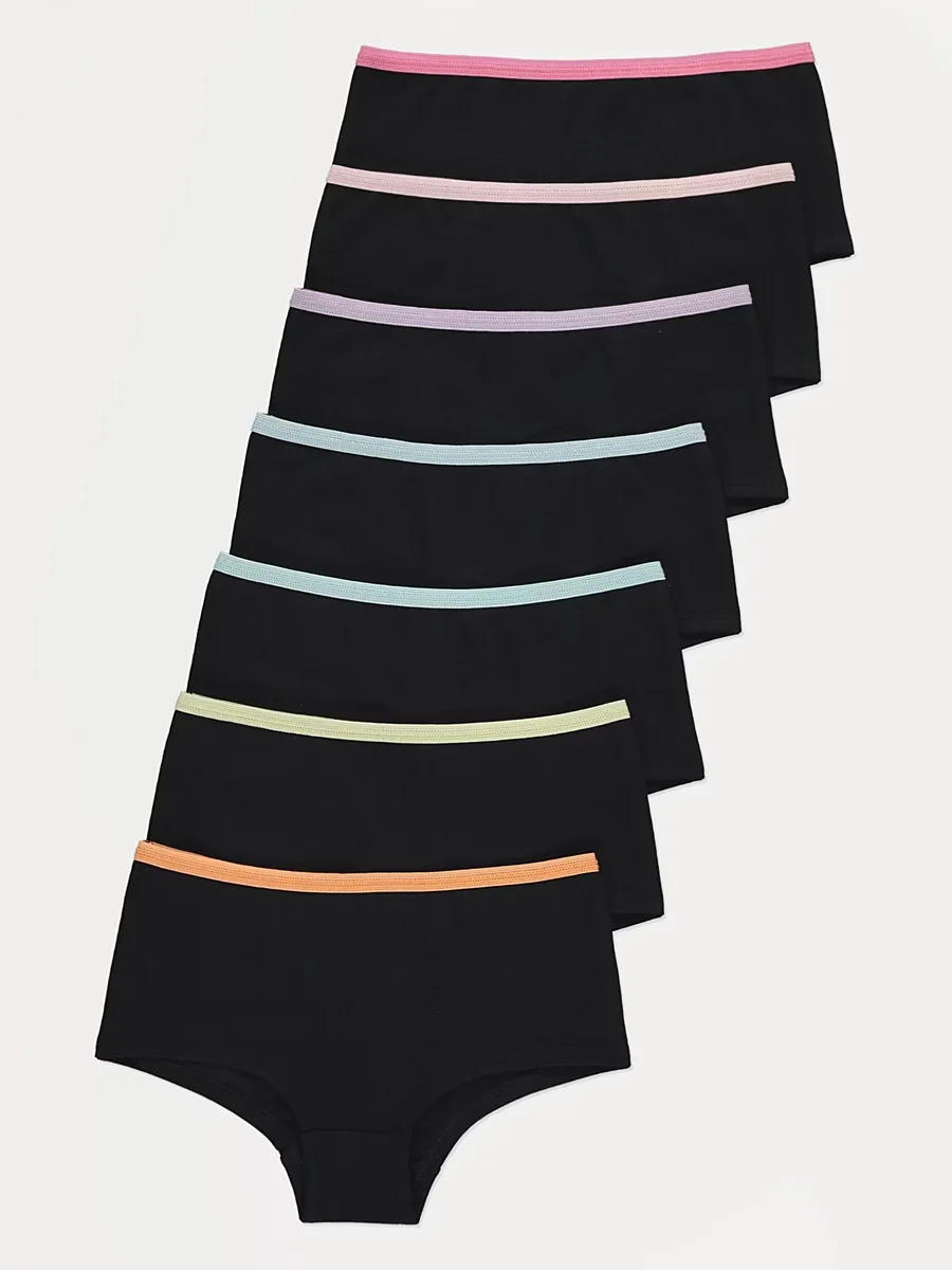 Black Contrast Trim Short Briefs 7 Pack
