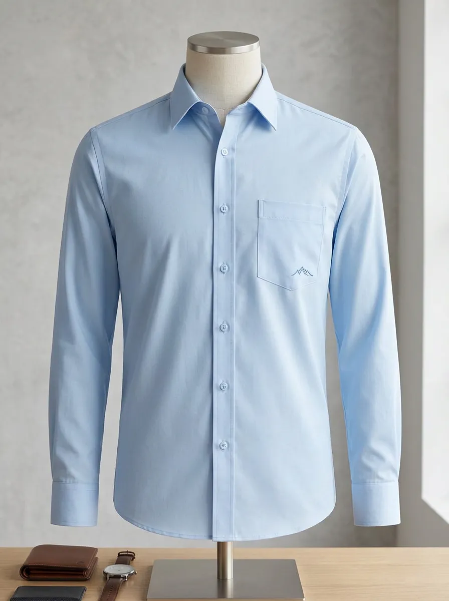 Men's Non-Iron Cotton Mountain Logo Embroidered Dress Shirt